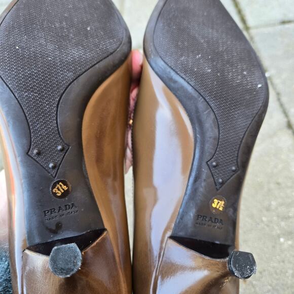 Prada pointed toe heels EU Womens Sz 37.5, ~ US 7.5 In Brown Italy Made - Picture 12 of 16